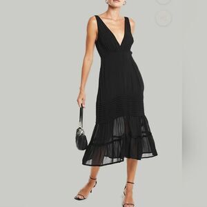 Uma and Leopold Lauren Women's Black Size XS double V neck Midi Sumner Dress